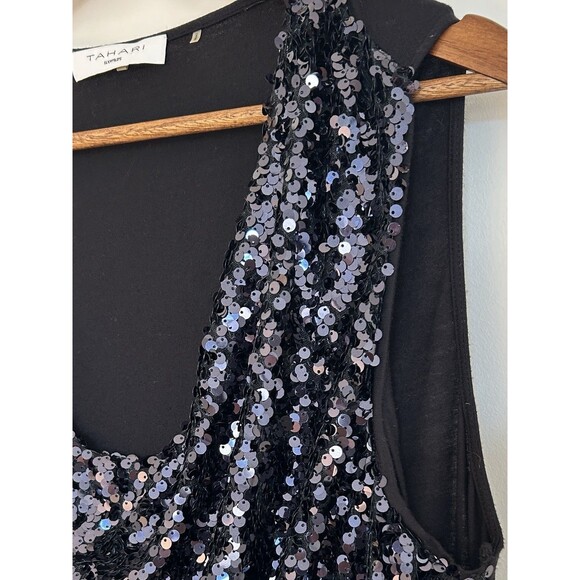 TAHARI Woman Blouse Size 1X Evening Sequin Glam Sparkly Draped Shirt Cocktail - Picture 2 of 10